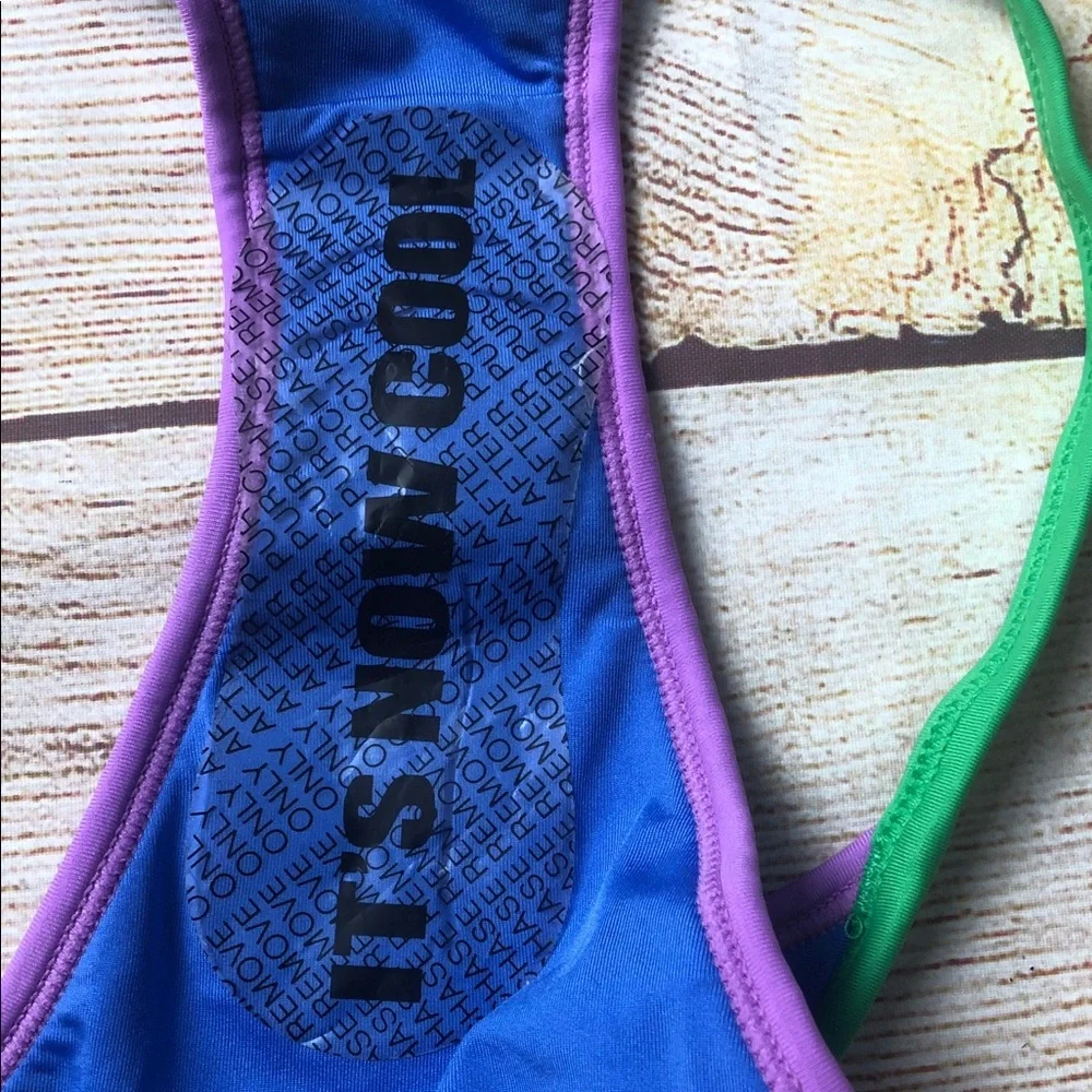 It’s Now Cool Blue Colorblock‎ Bikini Bottom with Green & Purple Trim